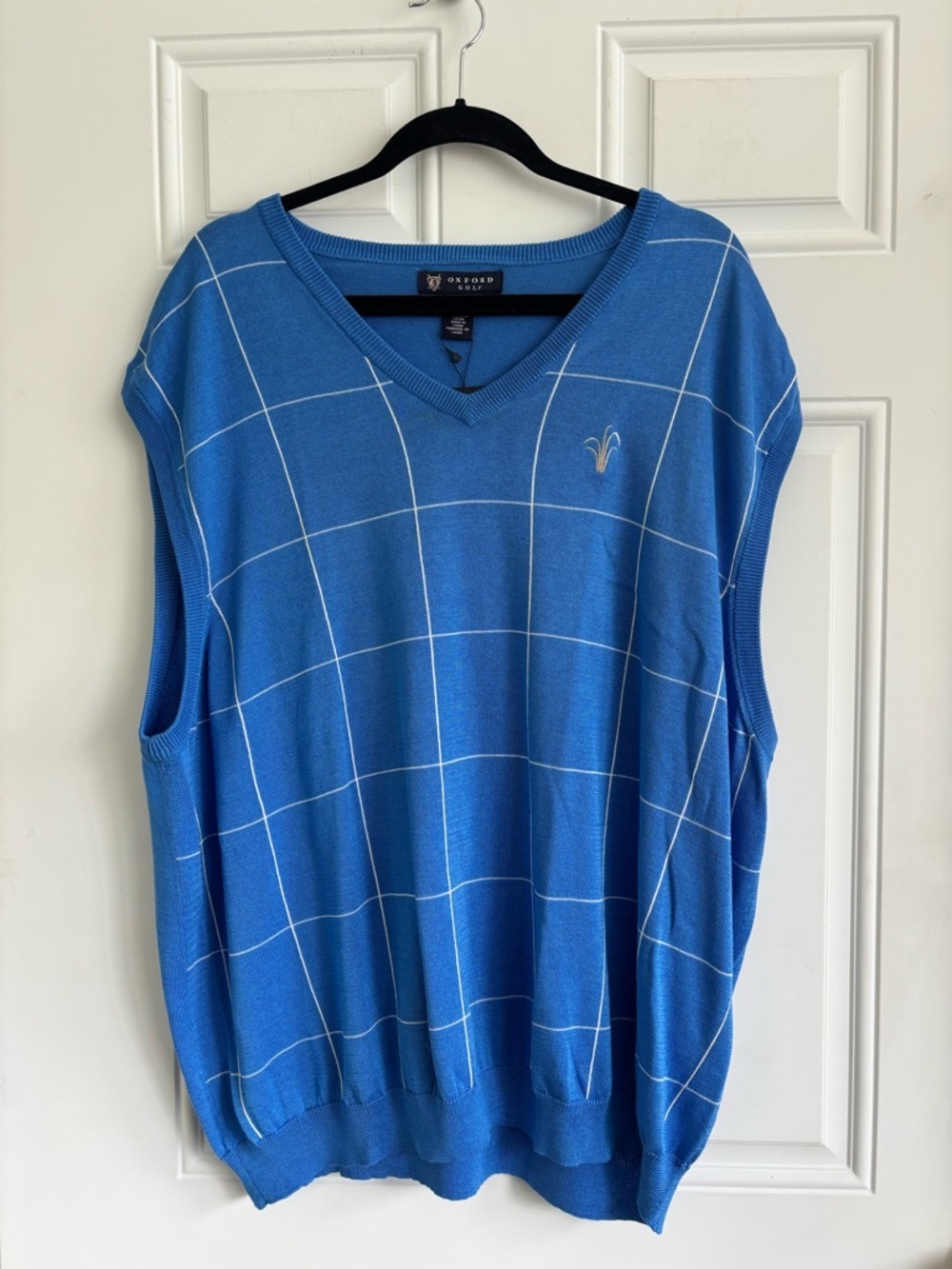 NWT Oxford Golf Blue Windowpane V-Neck Sweater Vest, Size XXL